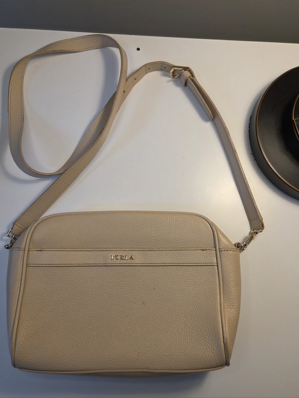 Furla Light Beige Pebbled Leather Crossbody Bag